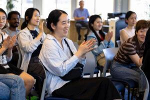 Students clapping at a speaker event on the Silicon Valley campus